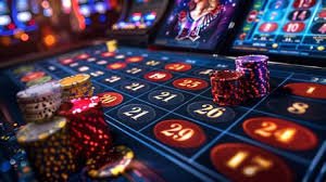 Studio live-dealer theotown dengan tabel blackjack dan dealer profesional